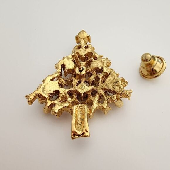 Vintage Christmas Tree pin gold tone multi‎ color rhinestones 1.5" - Picture 4 of 5